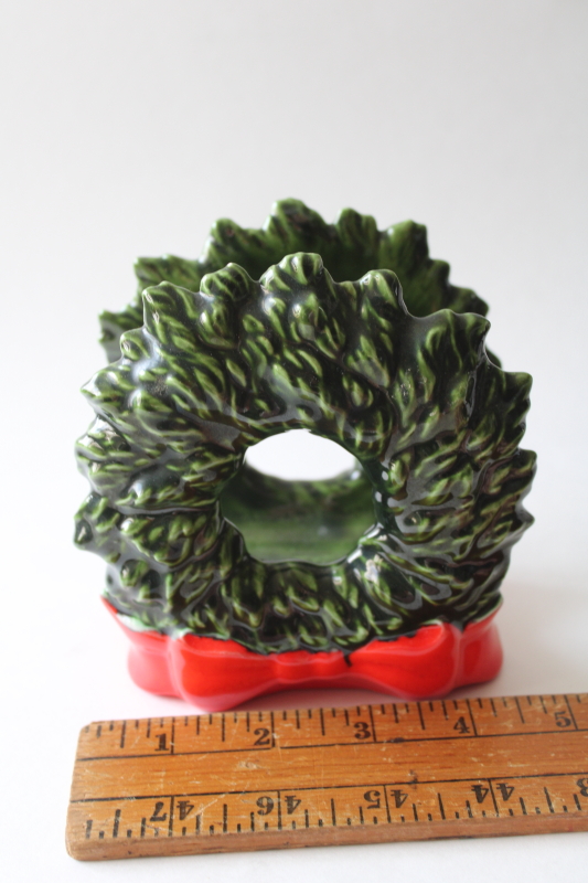 photo of 70s vintage Christmas wreath handmade ceramic napkin holder or mail rack for holiday greeting cards  #2