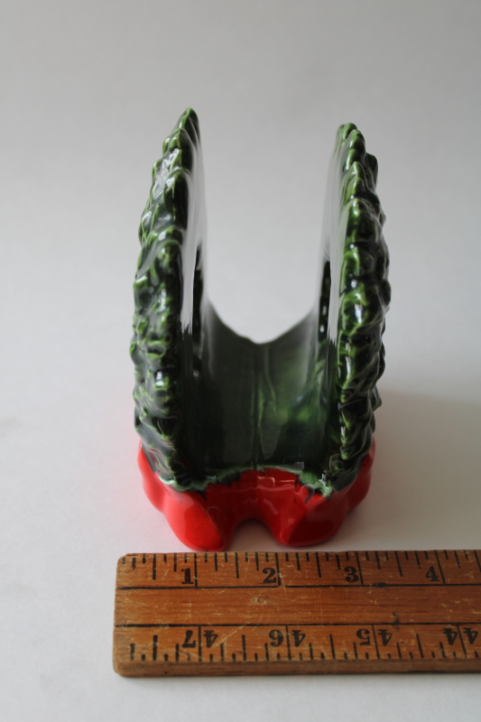 photo of 70s vintage Christmas wreath handmade ceramic napkin holder or mail rack for holiday greeting cards  #3