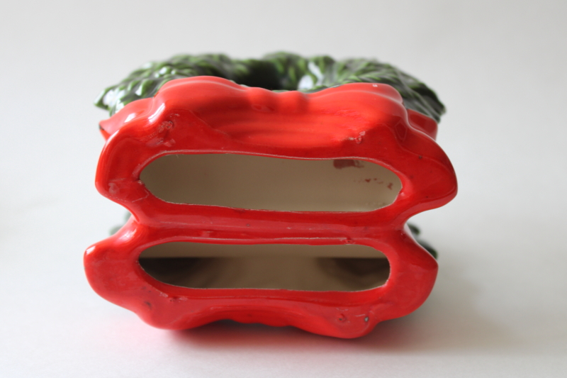 photo of 70s vintage Christmas wreath handmade ceramic napkin holder or mail rack for holiday greeting cards  #4