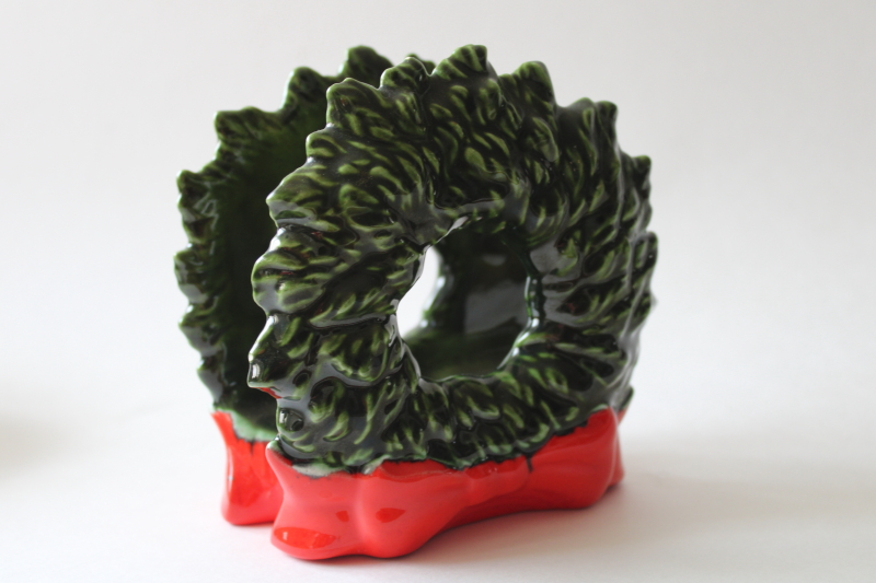 photo of 70s vintage Christmas wreath handmade ceramic napkin holder or mail rack for holiday greeting cards  #5