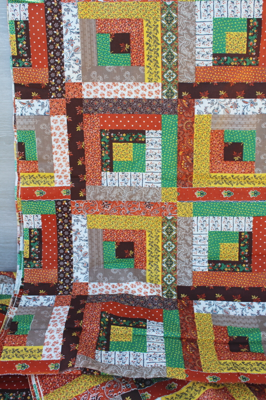 photo of 70s vintage Cranston cotton fabric log cabin cheater patchwork print cottage core calico #1