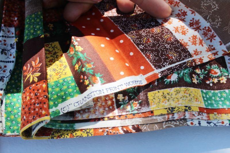 photo of 70s vintage Cranston cotton fabric log cabin cheater patchwork print cottage core calico #3