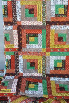 catalog photo of 70s vintage Cranston cotton fabric log cabin cheater patchwork print cottage core calico