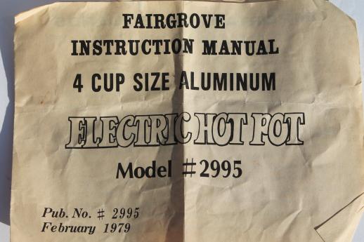 photo of 70s vintage Fairgrove Electric Hot Pot 4 cup size, complete with instructions #8