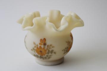 catalog photo of 70s vintage Fenton custard glass rose bowl vase w/ hand painted daisies