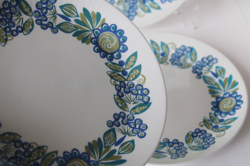 photo of 70s vintage Figgjo Flint Turi design ceramic salad plates mid century mod flowers print #2