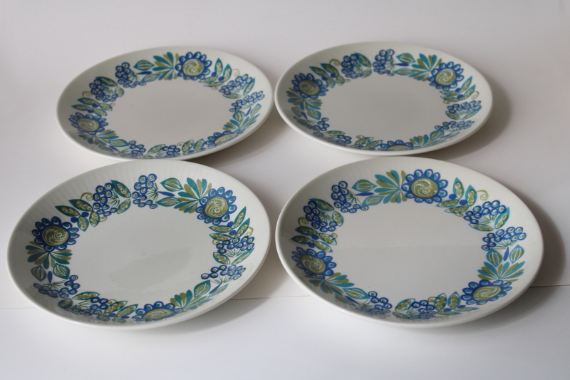 photo of 70s vintage Figgjo Flint Turi design ceramic salad plates mid century mod flowers print #7