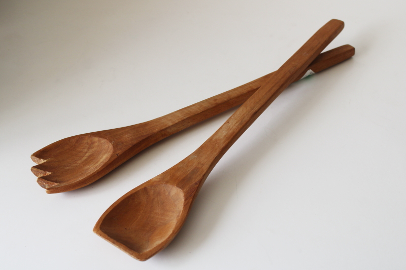 photo of 70s vintage Goodwood teak wood salad servers big chunky spoon & fork danish modern style  #1