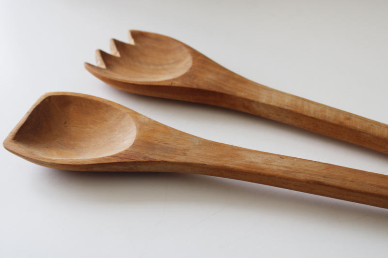 photo of 70s vintage Goodwood teak wood salad servers big chunky spoon & fork danish modern style  #2