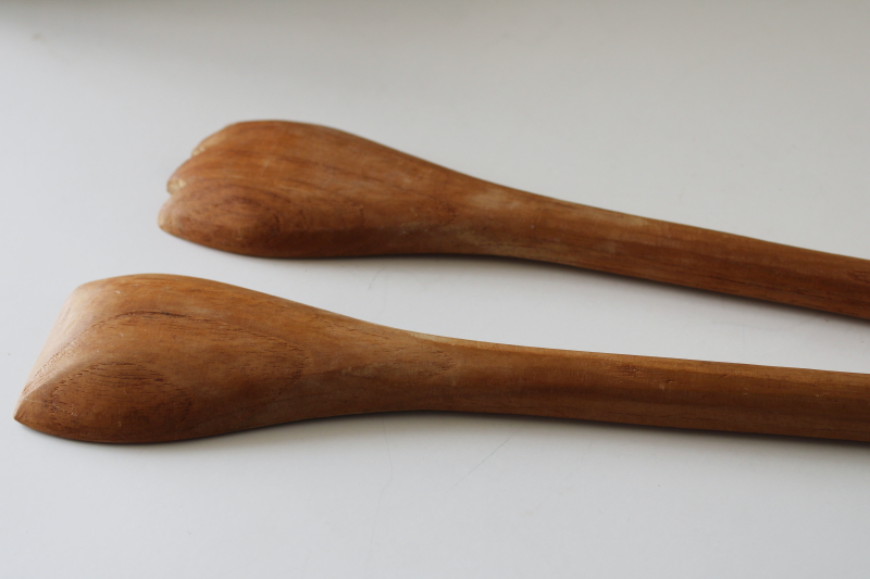 photo of 70s vintage Goodwood teak wood salad servers big chunky spoon & fork danish modern style  #3