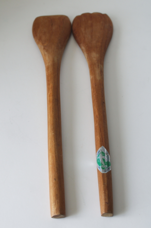 photo of 70s vintage Goodwood teak wood salad servers big chunky spoon & fork danish modern style  #4