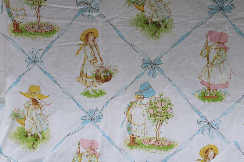 photo of 70s vintage Holly Hobbie girls American Greetings print cotton poly fabric flat sheet  #2