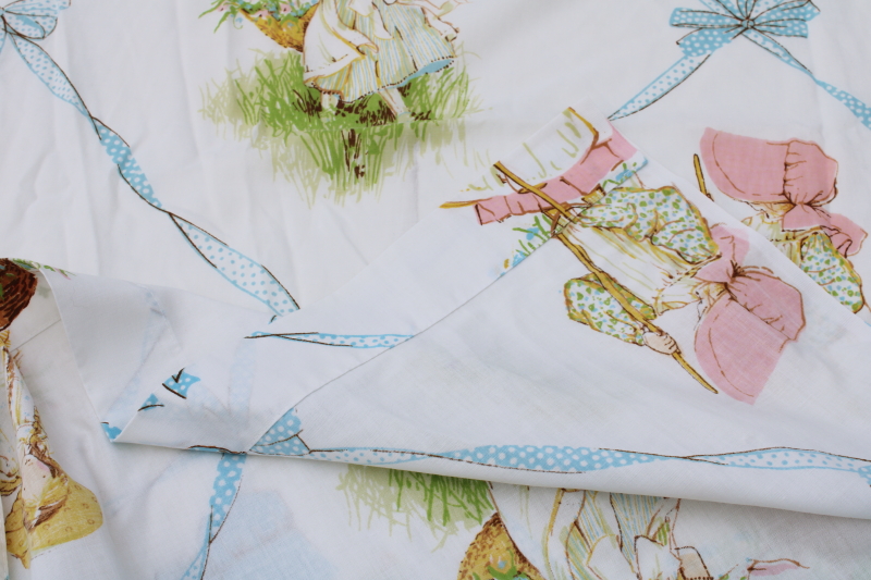 photo of 70s vintage Holly Hobbie girls American Greetings print cotton poly fabric flat sheet  #7