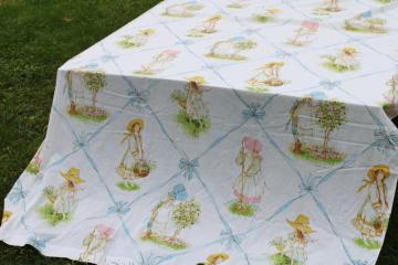 catalog photo of 70s vintage Holly Hobbie girls American Greetings print cotton poly fabric flat sheet 