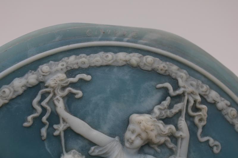 photo of 70s vintage Incolay stone jewelry box, blue & white jasperware style classical scene #5