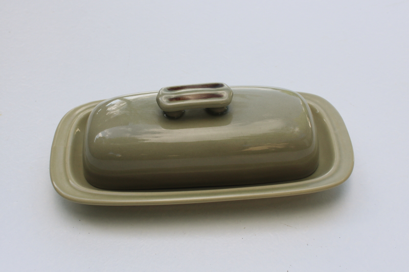 photo of 70s vintage Japan ceramic butter dish, stoneware pottery butter plate w/ cover #1