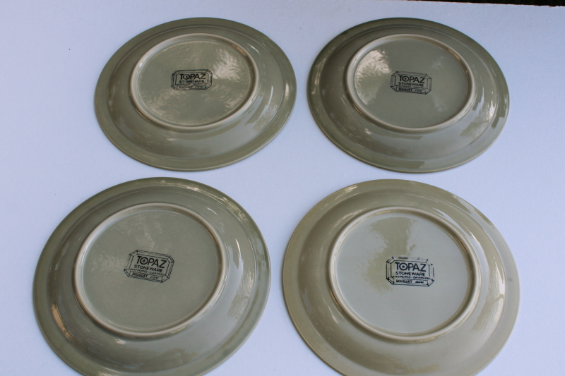 photo of 70s vintage Japan ceramic plates w/ boho flowers, heavy stoneware pottery dinnerware #3