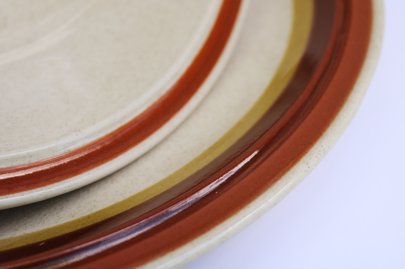 photo of 70s vintage Japan oven to table stoneware serving plate & bowl mod brown bands border  #2