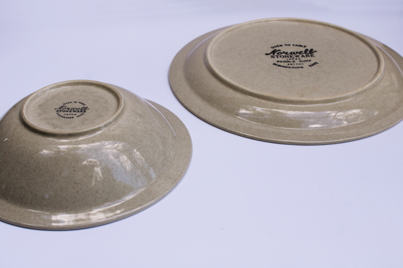 photo of 70s vintage Japan oven to table stoneware serving plate & bowl mod brown bands border  #3