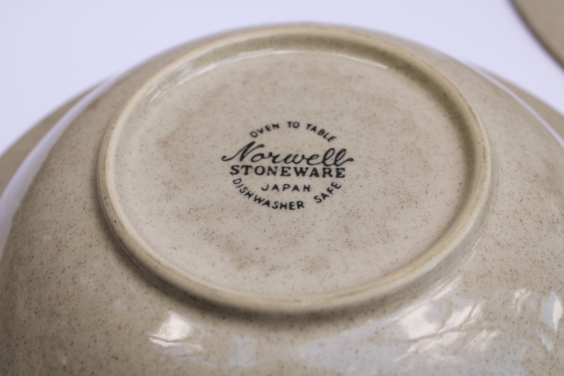 photo of 70s vintage Japan oven to table stoneware serving plate & bowl mod brown bands border  #4