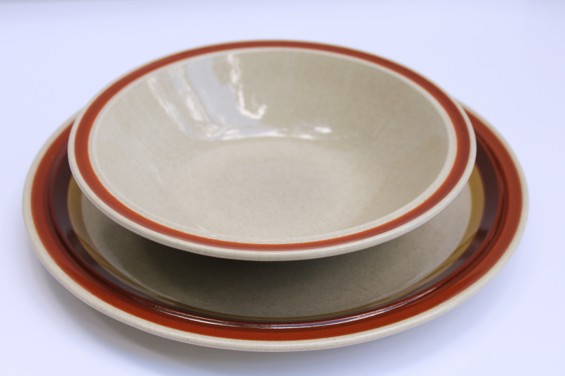 photo of 70s vintage Japan oven to table stoneware serving plate & bowl mod brown bands border  #6