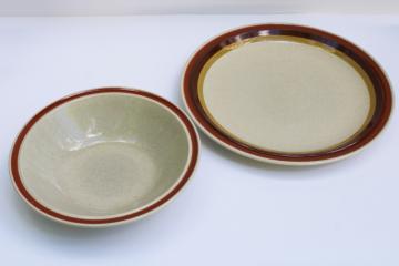 catalog photo of 70s vintage Japan oven to table stoneware serving plate & bowl mod brown bands border 