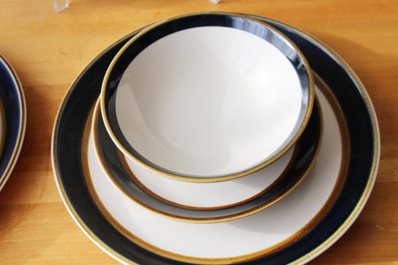 photo of 70s vintage Japan stoneware pottery dinnerware set, Mikasa St Lucia blue & brown #2