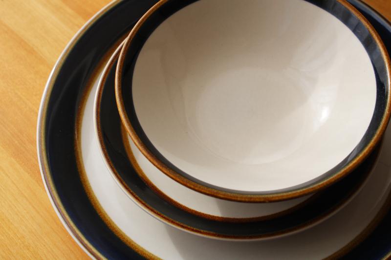 photo of 70s vintage Japan stoneware pottery dinnerware set, Mikasa St Lucia blue & brown #5