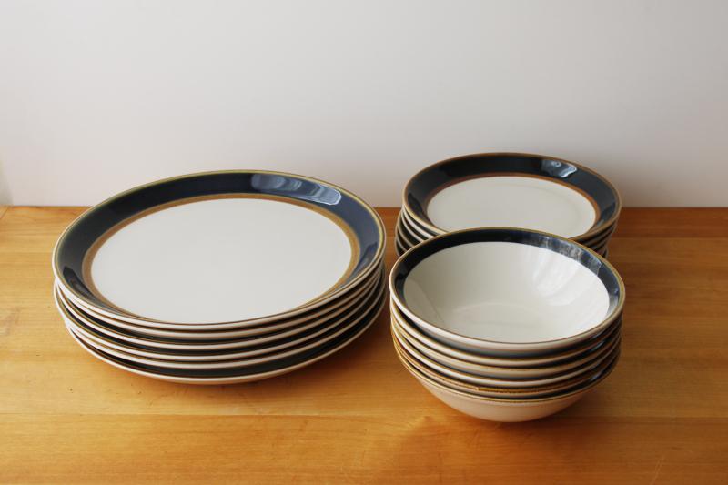 photo of 70s vintage Japan stoneware pottery dinnerware set, Mikasa St Lucia blue & brown #8