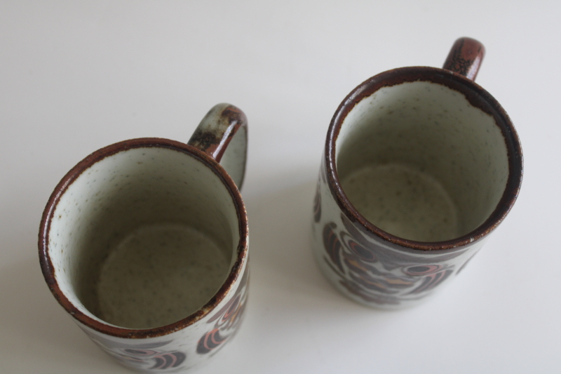 photo of 70s vintage Japan stoneware pottery mugs, brown owls coffee cups  #3