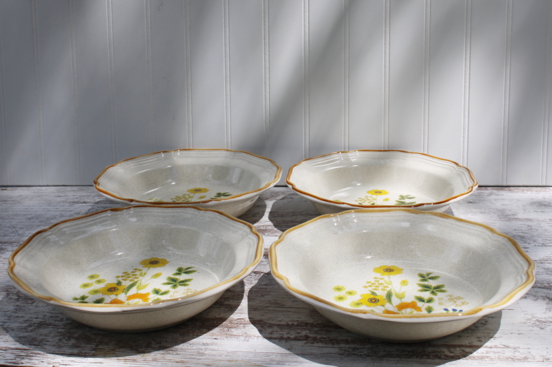 photo of 70s vintage Japan stoneware soup bowls Mikasa Garden Club Fresh Floral wildflowers #5