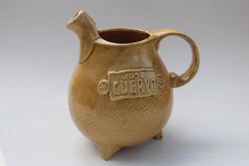 photo of 70s vintage Jose Cuervo tequila pitcher, rustic pottery jug retro barware #1