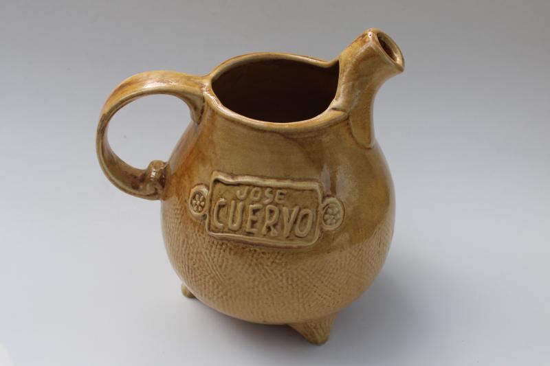 photo of 70s vintage Jose Cuervo tequila pitcher, rustic pottery jug retro barware #4