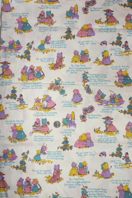 photo of 70s vintage Kate Greenaway old fashioned little girls print fabric, cotton duck material #3