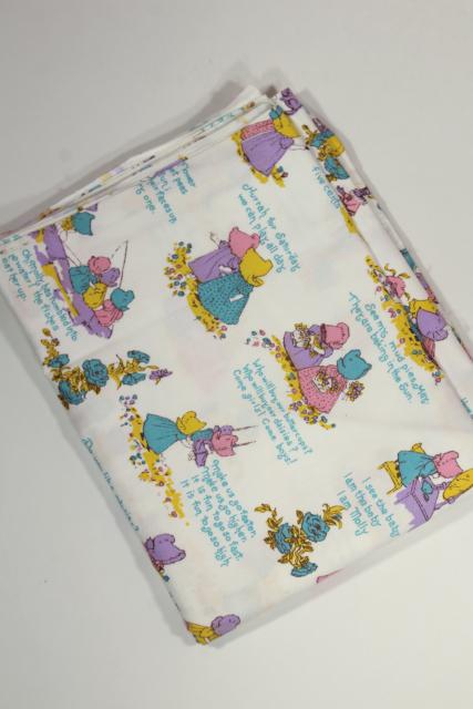 photo of 70s vintage Kate Greenaway old fashioned little girls print fabric, cotton duck material #6