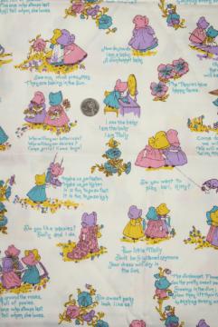 catalog photo of 70s vintage Kate Greenaway old fashioned little girls print fabric, cotton duck material