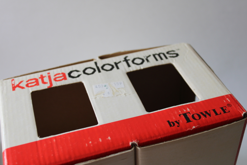 photo of 70s vintage Katja Colorforms mod holiday print frosted glass old fashioned tumblers, Towle new in box  #3