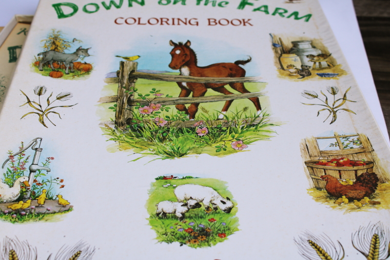 photo of 70s vintage Kim's coloring books large prints posters to color Down on the Farm #2