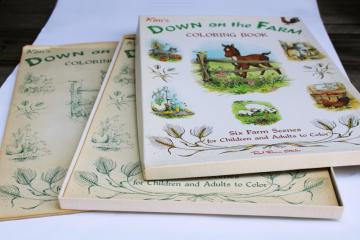 catalog photo of 70s vintage Kim's coloring books large prints posters to color Down on the Farm 