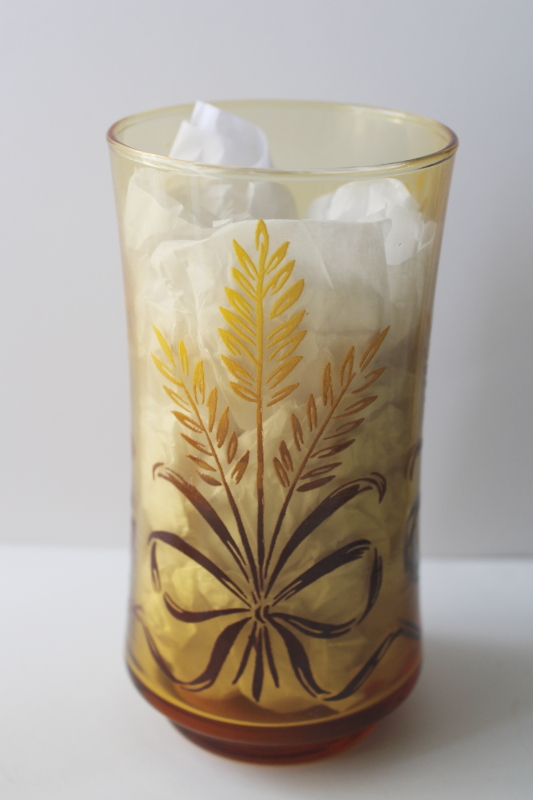 photo of 70s vintage Libbey glasses in box, Bounty harvest wheat print glass tumblers set  #4