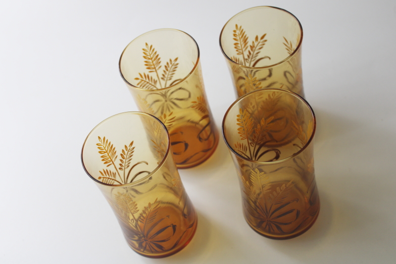 photo of 70s vintage Libbey glasses in box, Bounty harvest wheat print glass tumblers set  #6