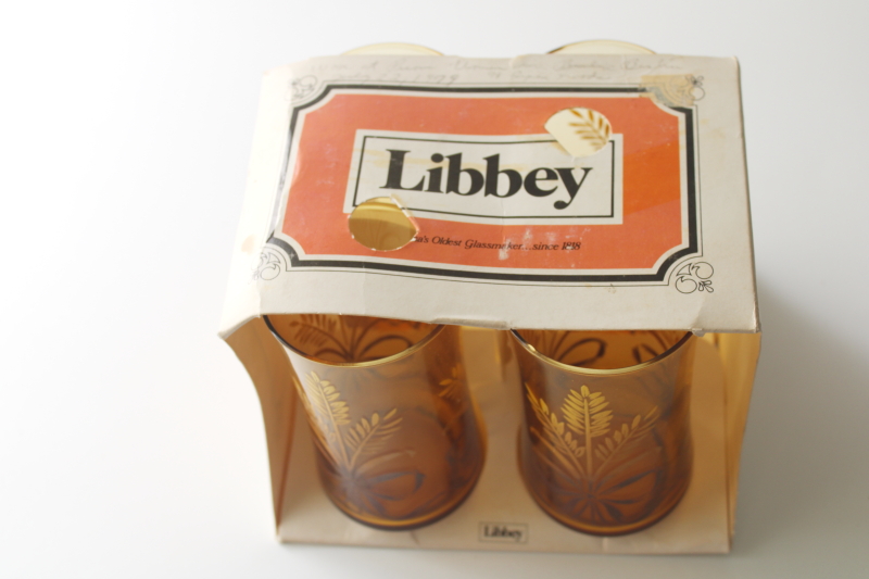 photo of 70s vintage Libbey glasses in box, Bounty harvest wheat print glass tumblers set  #11