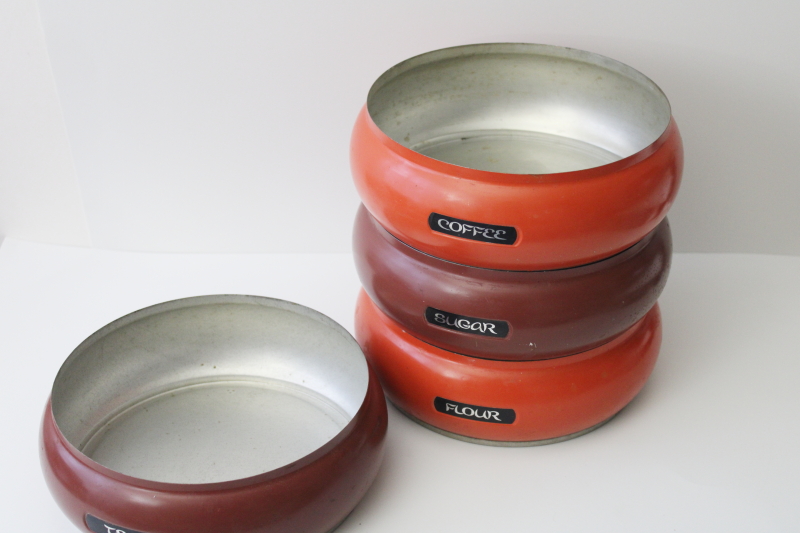 photo of 70s vintage Lincoln Beautyware kitchen canister set, mod genie style	stacking canisters #5