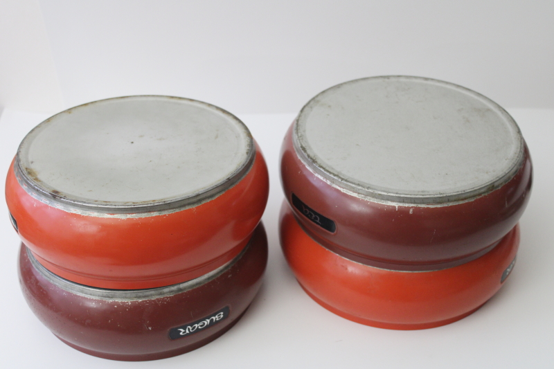 photo of 70s vintage Lincoln Beautyware kitchen canister set, mod genie style	stacking canisters #10