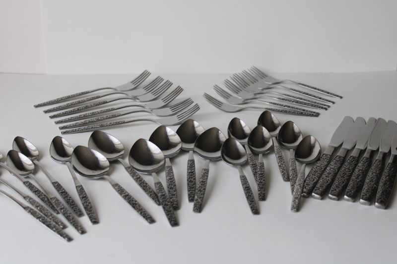 photo of 70s vintage Malibu all over floral pattern stainless flatware Wm A Rogers Deluxe Oneida set for 6  #1