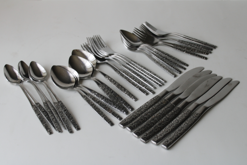 photo of 70s vintage Malibu all over floral pattern stainless flatware Wm A Rogers Deluxe Oneida set for 6  #2