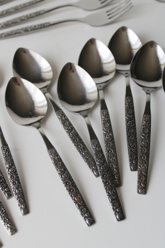 photo of 70s vintage Malibu all over floral pattern stainless flatware Wm A Rogers Deluxe Oneida set for 6  #3