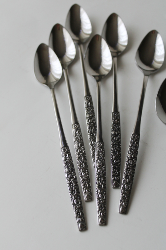 photo of 70s vintage Malibu all over floral pattern stainless flatware Wm A Rogers Deluxe Oneida set for 6  #4