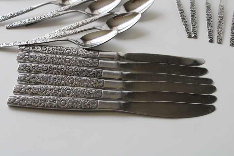 photo of 70s vintage Malibu all over floral pattern stainless flatware Wm A Rogers Deluxe Oneida set for 6  #6