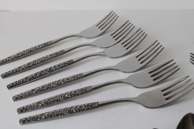 photo of 70s vintage Malibu all over floral pattern stainless flatware Wm A Rogers Deluxe Oneida set for 6  #7